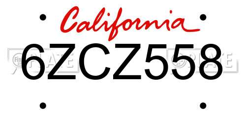 6ZCZ558 California License Plate