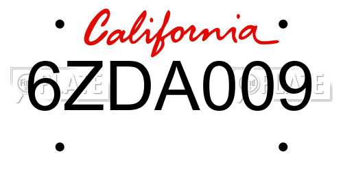 6ZDA009 California License Plate