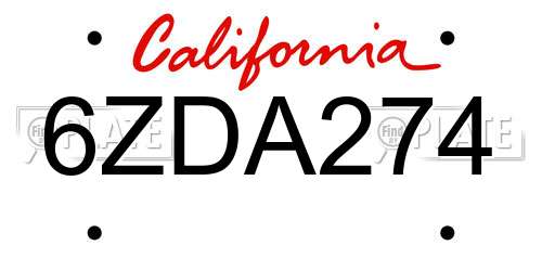 6ZDA274 California License Plate