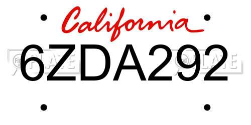 6ZDA292 California License Plate