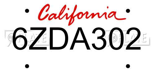 6ZDA302 California License Plate
