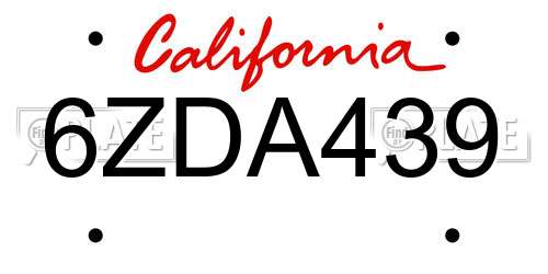 6ZDA439 California License Plate