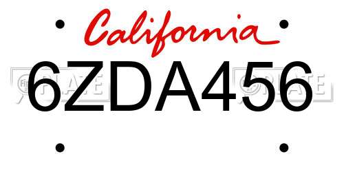 6ZDA456 California License Plate