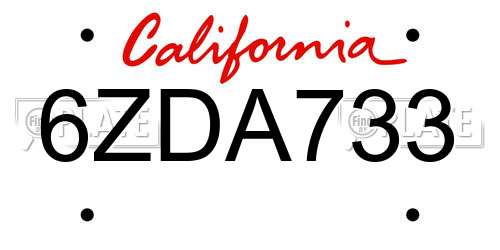 6ZDA733 California License Plate