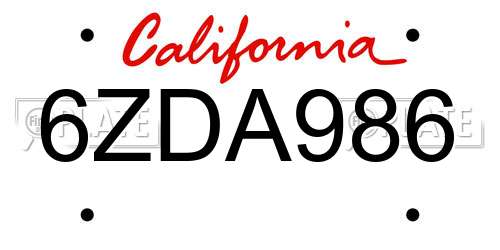 6ZDA986 California License Plate
