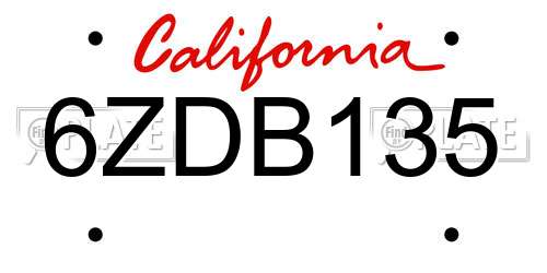 6ZDB135 California License Plate
