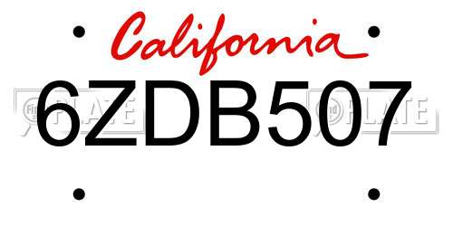 6ZDB507 California License Plate