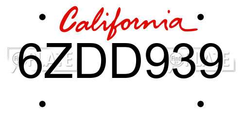 6ZDD939 California License Plate