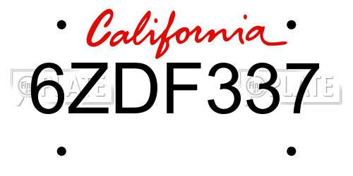 6ZDF337 California License Plate