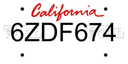 6ZDF674 California License Plate