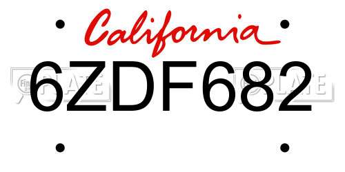 6ZDF682 California License Plate