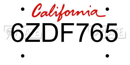 6ZDF765 California License Plate