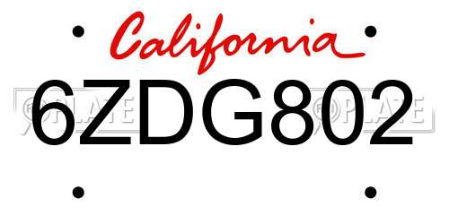 6ZDG802 California License Plate