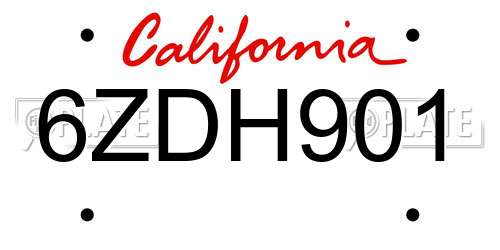 6ZDH901 California License Plate