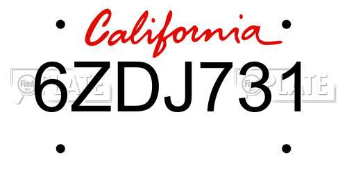 6ZDJ731 California License Plate