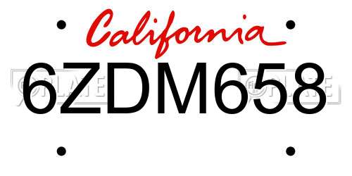 6ZDM658 California License Plate