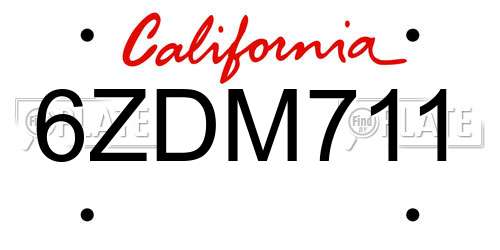 6ZDM711 California License Plate