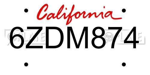 6ZDM874 California License Plate