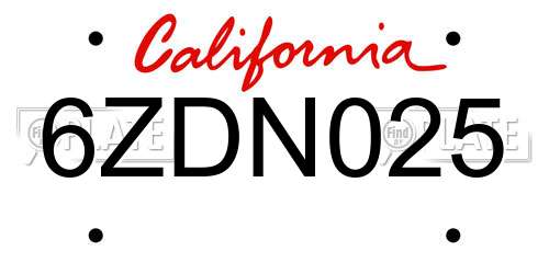6ZDN025 California License Plate