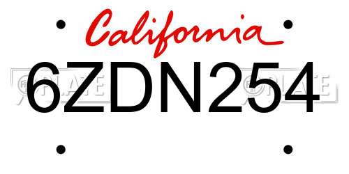 6ZDN254 California License Plate