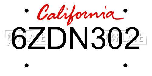 6ZDN302 California License Plate