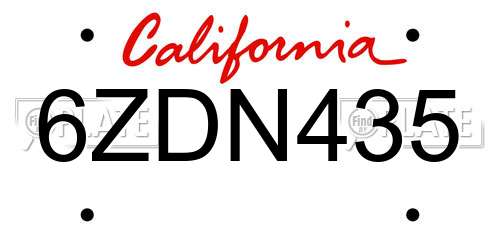 6ZDN435 California License Plate