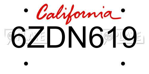 6ZDN619 California License Plate