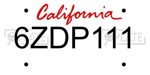 6ZDP111 California License Plate