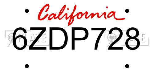 6ZDP728 California License Plate