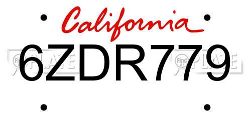 6ZDR779 California License Plate