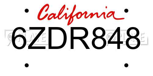 6ZDR848 California License Plate