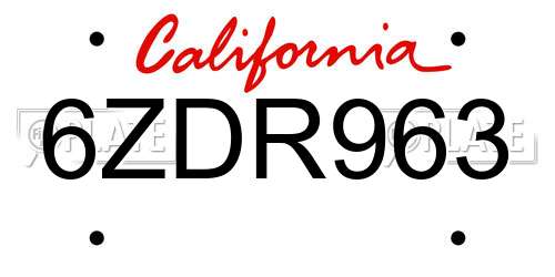 6ZDR963 California License Plate