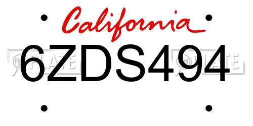 6ZDS494 California License Plate