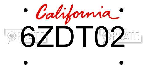 6ZDT02 California License Plate