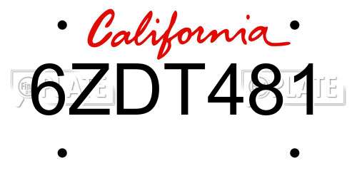 6ZDT481 California License Plate