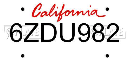 6ZDU982 California License Plate