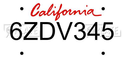 6ZDV345 California License Plate