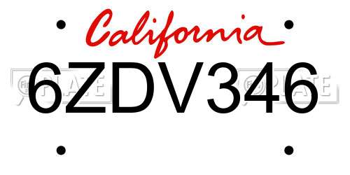 6ZDV346 California License Plate