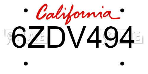 6ZDV494 California License Plate