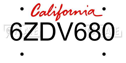 6ZDV680 California License Plate