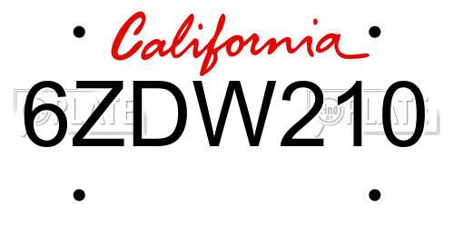 6ZDW210 California License Plate
