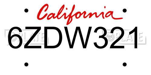 6ZDW321 California License Plate