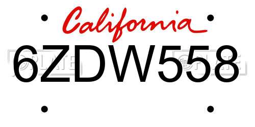 6ZDW558 California License Plate