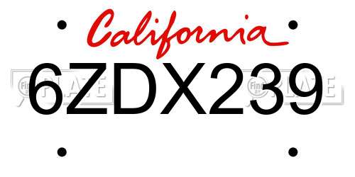 6ZDX239 California License Plate