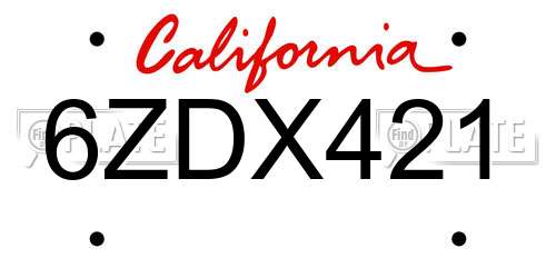 6ZDX421 California License Plate