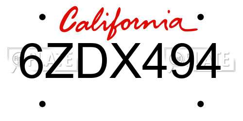6ZDX494 California License Plate