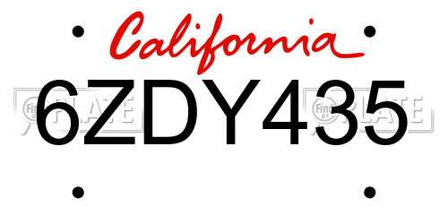 6ZDY435 California License Plate