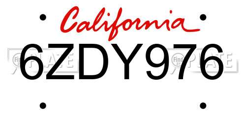 6ZDY976 California License Plate