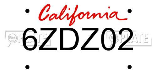 6ZDZ02 California License Plate