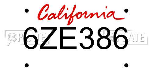 6ZE386 California License Plate